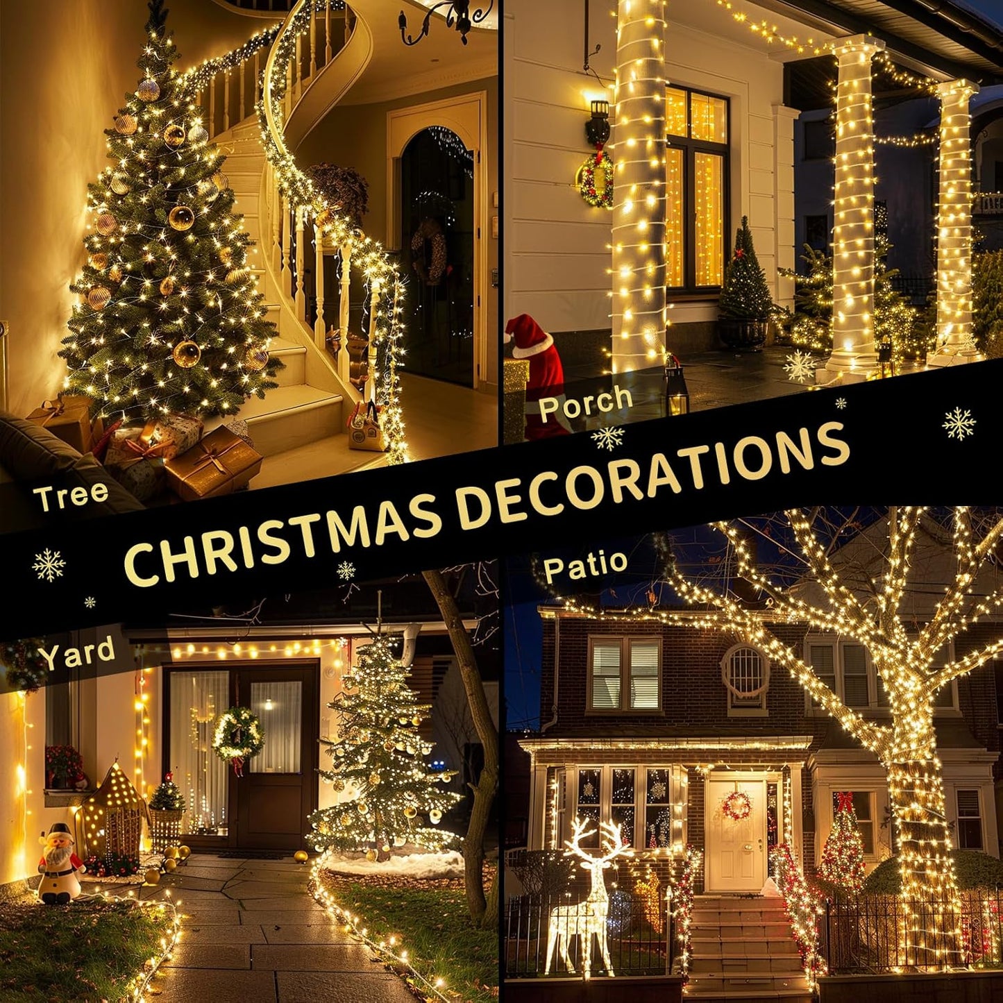 LED Christmas Lights Indoor Outdoor, Connectable Warm White Christmas Tree Lights Clear Wire